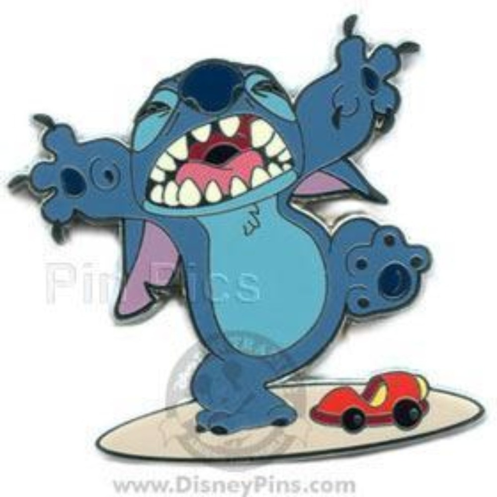 Disney‎ Pin Giant Stitch Pretending to be Godzilla Crushing Red Toy Car